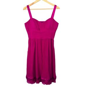 Tahari Pink Silk Ruched Empire Waist Babydoll Dress Sz 8 Coquette Feminine Fairy